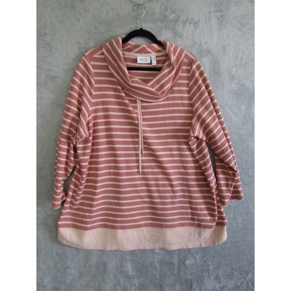 D&CO ACTIVE Striped Cowl Neck Drawstring‎ Pullover Top 2XP